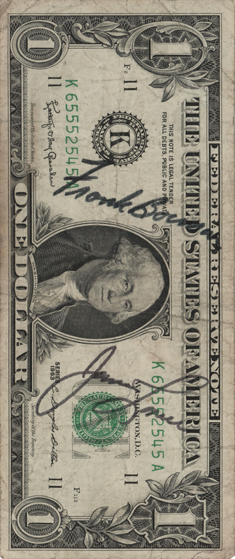 Lot 5128 Gemini 7 Crew-Signed $1 Dollar Bill - Borman and Lovell