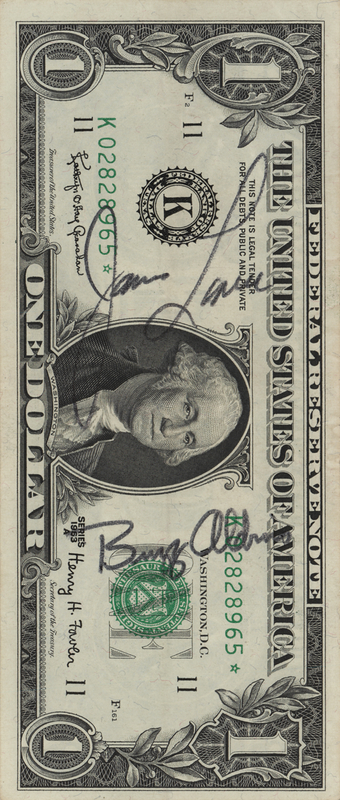 Lot 5118 Gemini 12 Crew-Signed $1 Dollar Bill - Aldrin and Lovell
