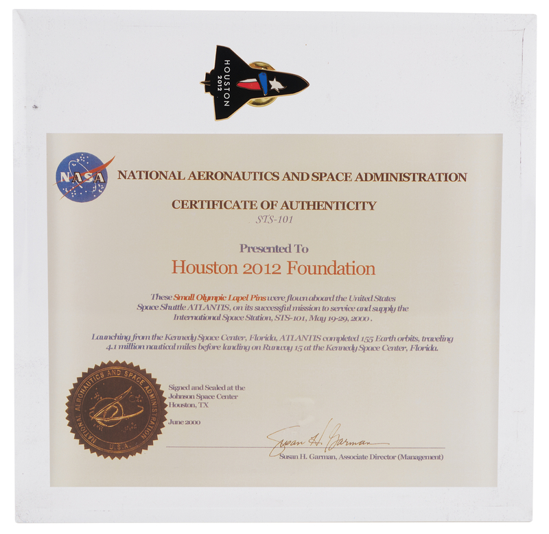 Lot 5490 STS-101 Flown Houston 2012 Olympic Bid Pin