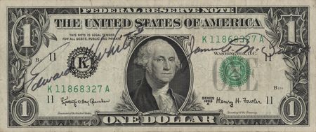 Lot #5120 Gemini 4 Crew-Signed $1 Dollar Bill -