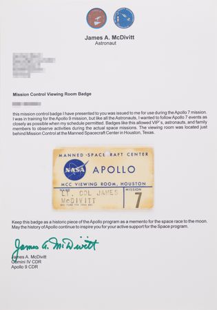 Lot #5169 Jim McDivitt's Apollo 7 'MCC Viewing