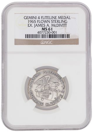Lot #5097 Gemini 4 Flown Fliteline Medallion - From the Personal Collection of Jim McDivitt - NGC MS 61 - Image 1