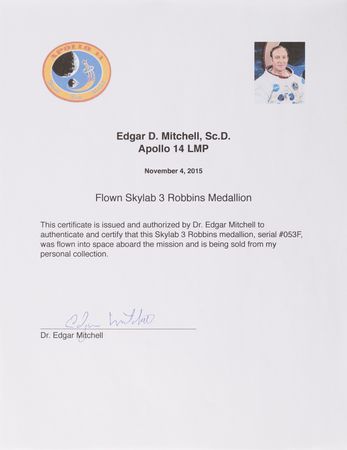 Lot #5449 Skylab 3 Flown Robbins Medallion - From the Personal Collection of Edgar Mitchell - Image 3