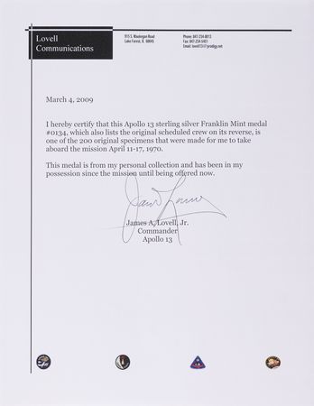 Lot #5274 Apollo 13 Franklin Mint Medallion - From the Personal Collection of James Lovell - NGC MS 64 - Image 3