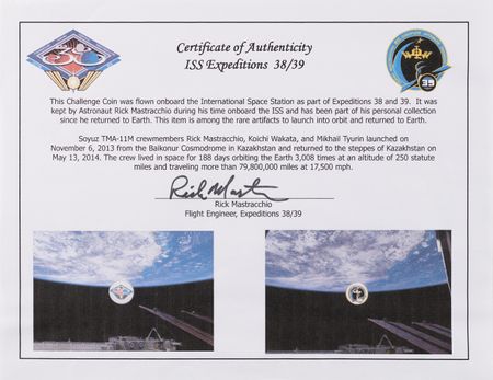 Lot #5525 ISS Expedition 38/39 Flown Challenge Coin - From the Personal Collection of Rick Mastracchio - Image 3
