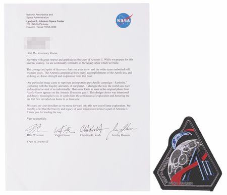 Lot #5155 Apollo 8 Signed Oversized Photograph and Artemis II Signed Letter with Official Mission Patch - From the Personal Collections of Stuart and Rosemary Roosa - Image 7