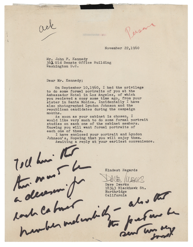 Lot 16 John F. Kennedy Handwritten Note as President-Elect - Two Weeks After the 1960 United States Presidential Election