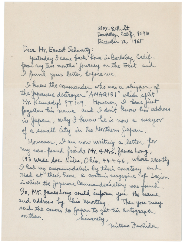 Lot 312 Mitsuo Fuchida Autograph Letter Signed: 