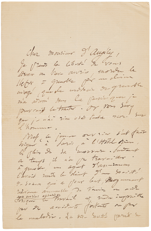 Lot 256 Louis Pasteur Autograph Letter Signed on a Workman Bitten 