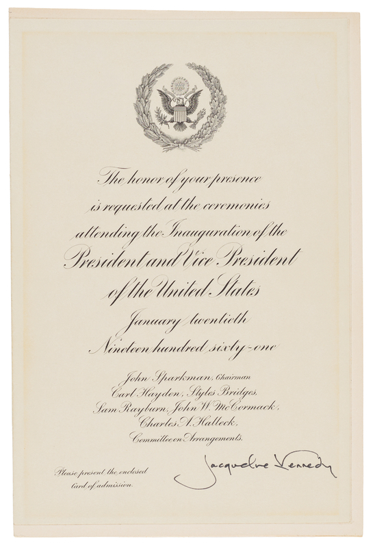 Lot 72 Jacqueline Kennedy Signed Inauguration Ceremonies Invitation