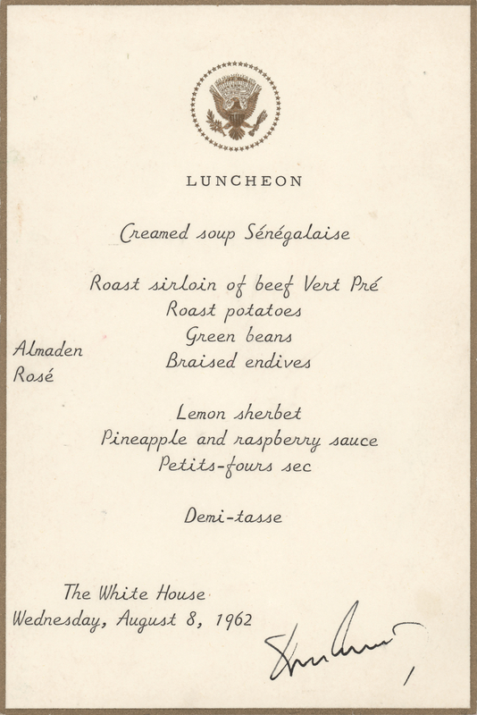 Lot 19 John F. Kennedy Signed 'White House' Menu as President