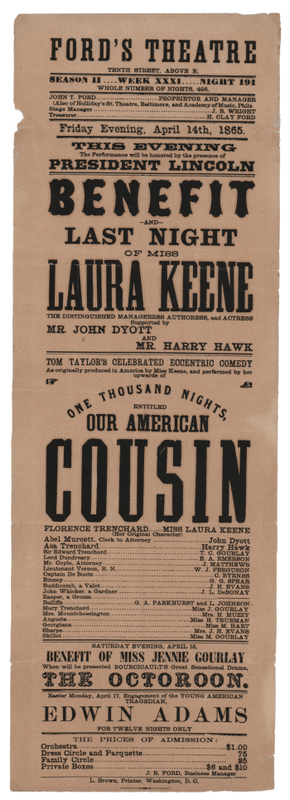 Lot 296 Lincoln Assassination: Ford's Theatre Broadside (Period Reproduction)