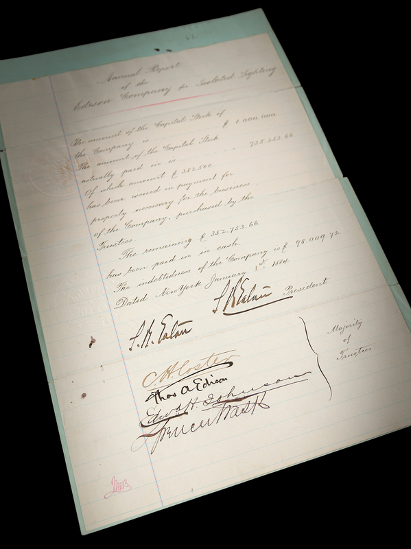Lot 248 Thomas Edison Document Signed - Annual Report of the Edison Company for Isolated Lighting
