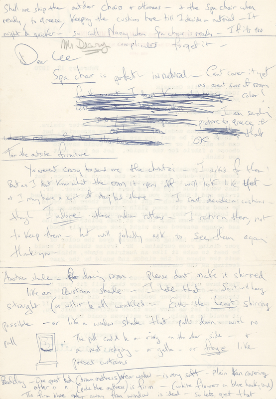 Lot 71 Jacqueline Kennedy Autograph Letter on the Interior Design of the 'Pink House,' Her Retreat on the Greek Isle of Skorpios