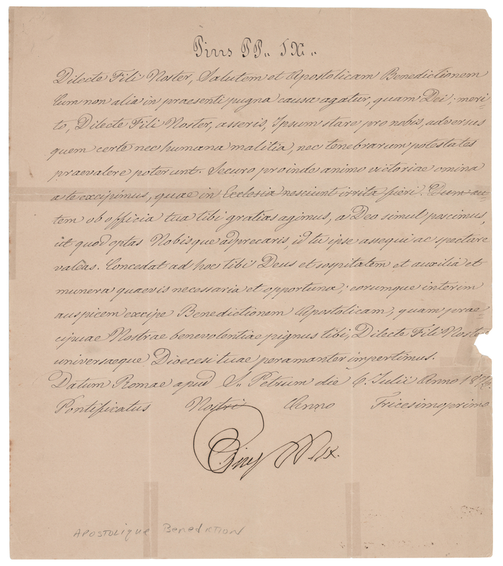 Lot 206 Pope Pius IX Signed Apostolic Blessing