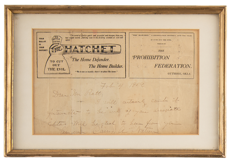 Lot 229 Carrie A. Nation Autograph Letter Signed as 