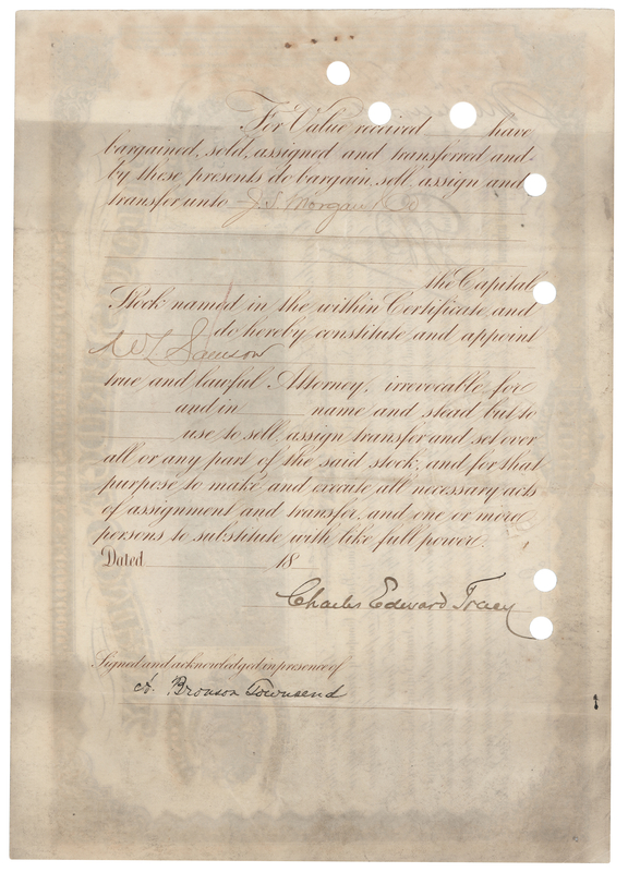 Lot 239 J. Pierpont Morgan Signed Stock Certificate