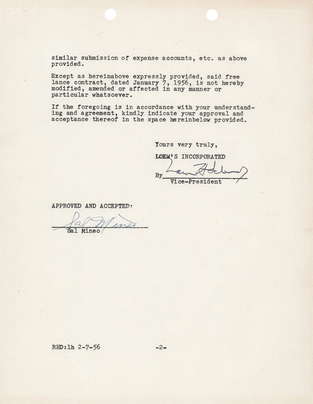 Lot 639 Sal Mineo (2) Signed Items - Document and Christmas Card