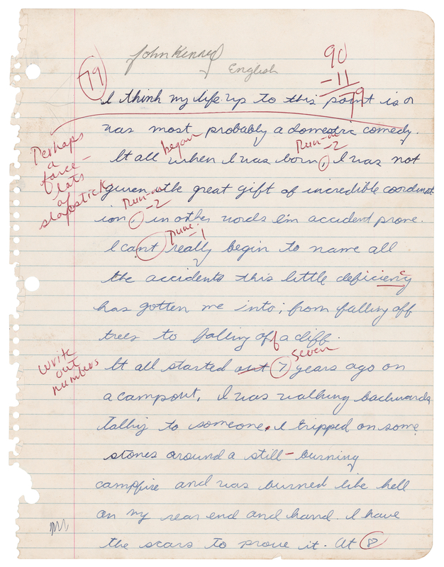 John F. Kennedy, Jr. Autograph Manuscript Signed - Middle School Essay