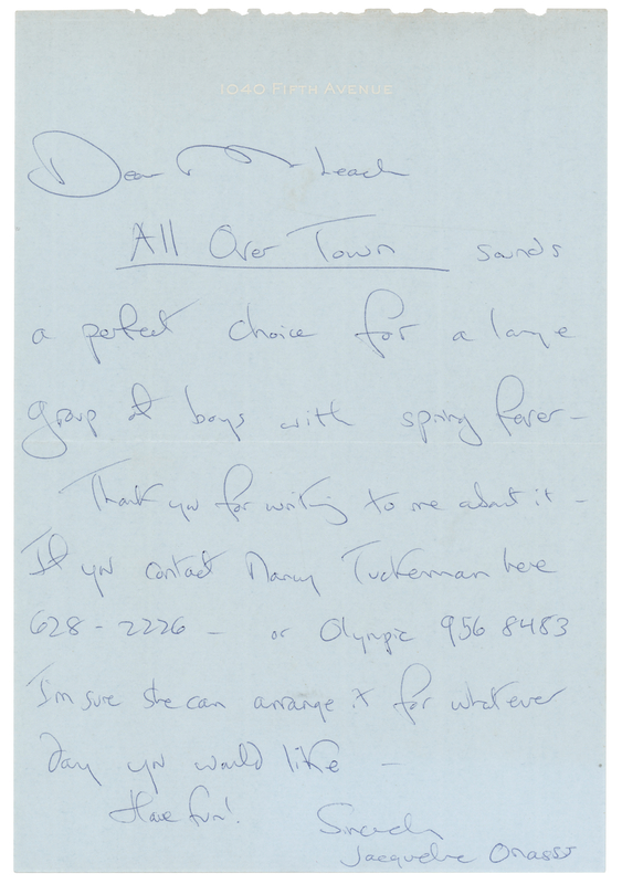 Lot 73 Jacqueline Kennedy Autograph Letter Signed to JFK, Jr.'s English Teacher