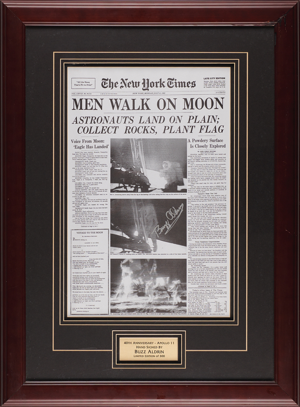 Lot 382 Buzz Aldrin Signed 'Men Walk on Moon' Newspaper Reprint (Ltd. Ed. #264/300)