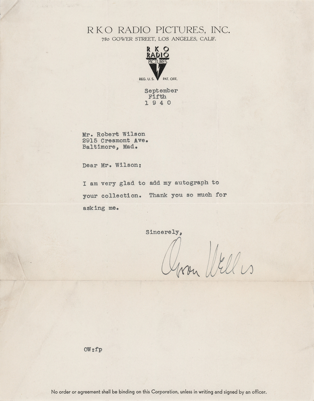 Lot 673 Orson Welles Typed Letter Signed