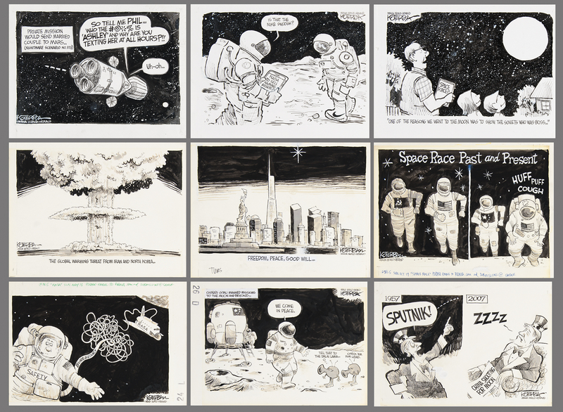 Lot 426 Jeff Koterba (14) Original Hand-Drawn Comic Strips with (8) Hand-Colored Production Prints