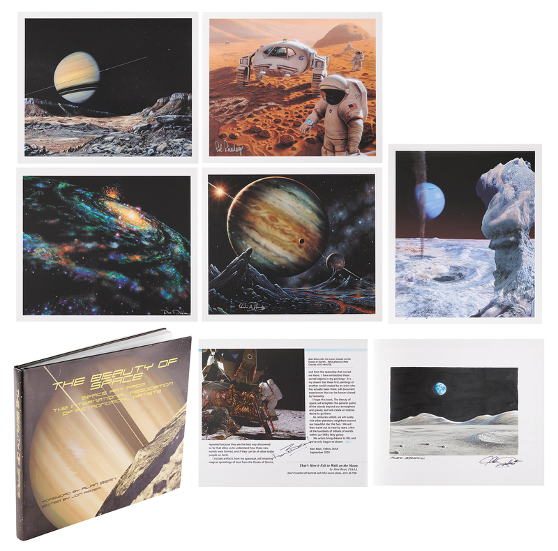Lot 393 Alan Bean and Space Artists Signed Book - The Beauty of Space, with (5) Signed Prints