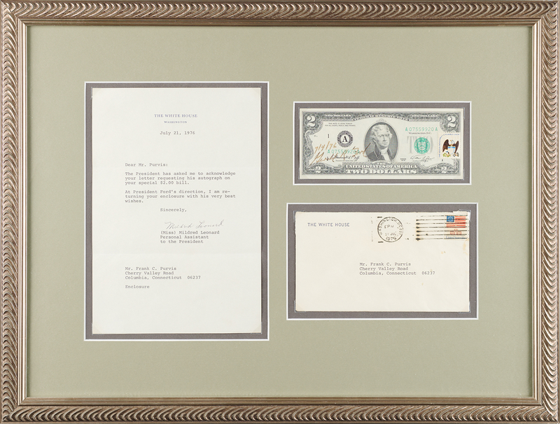 Lot 97 Gerald Ford Signed $2 Dollar Bill as President - Dated to the 4th of July