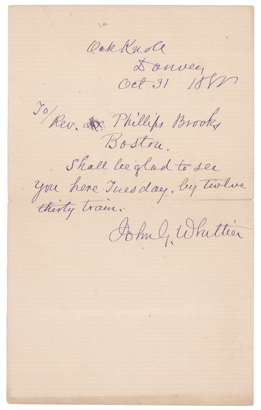 Lot 522 John Greenleaf Whittier Autograph Letter Signed to Rev. Phillips Brooks