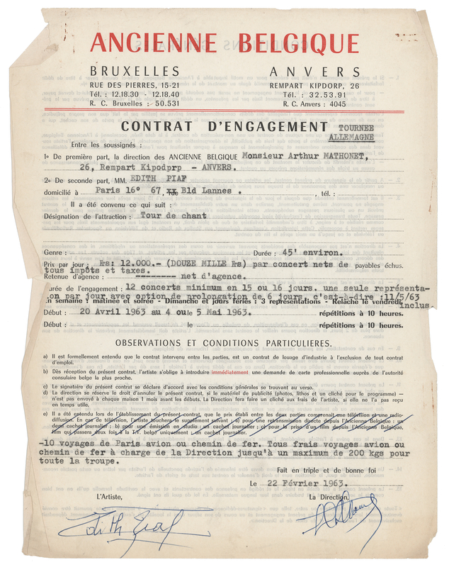 Lot 543 Edith Piaf Document Signed