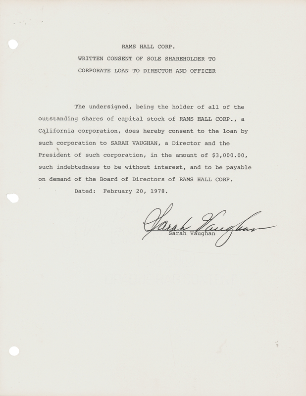 Lot 545 Sarah Vaughan Document Signed