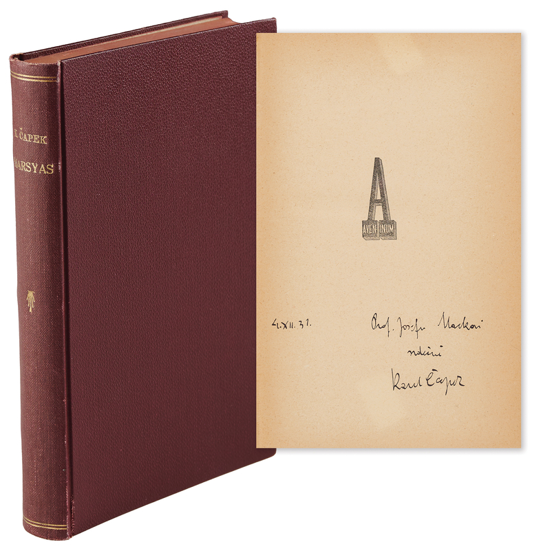 Lot 500 Karel Capek Signed Book - Marsyas, or On the Edge of Literature (Marsyas, cili na okraj literatury) - Inventor of the Word 'Robot'