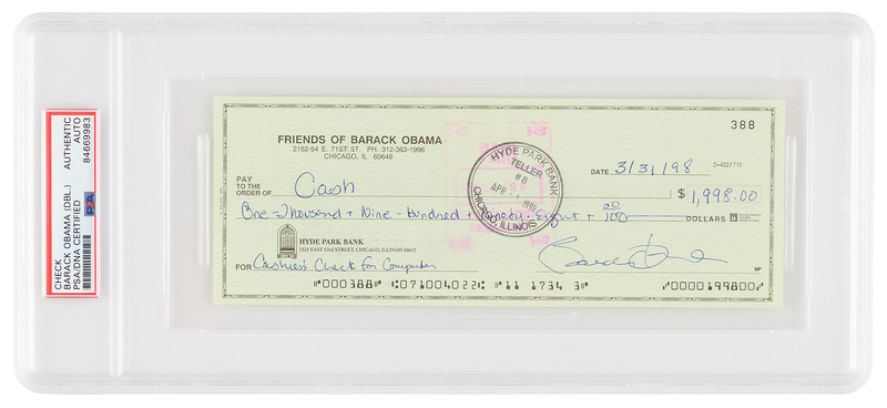 Lot 26 Barack Obama Twice-Signed Check, Amidst His 1998 Illinois State Senate Campaign