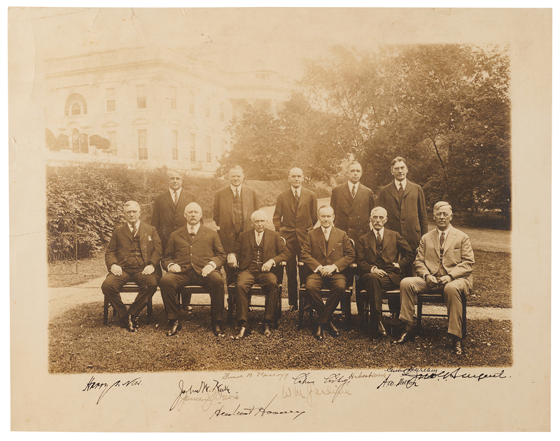 Lot 7 Calvin Coolidge and Cabinet Oversized Signed Photograph, with Herbert Hoover and Andrew Mellon