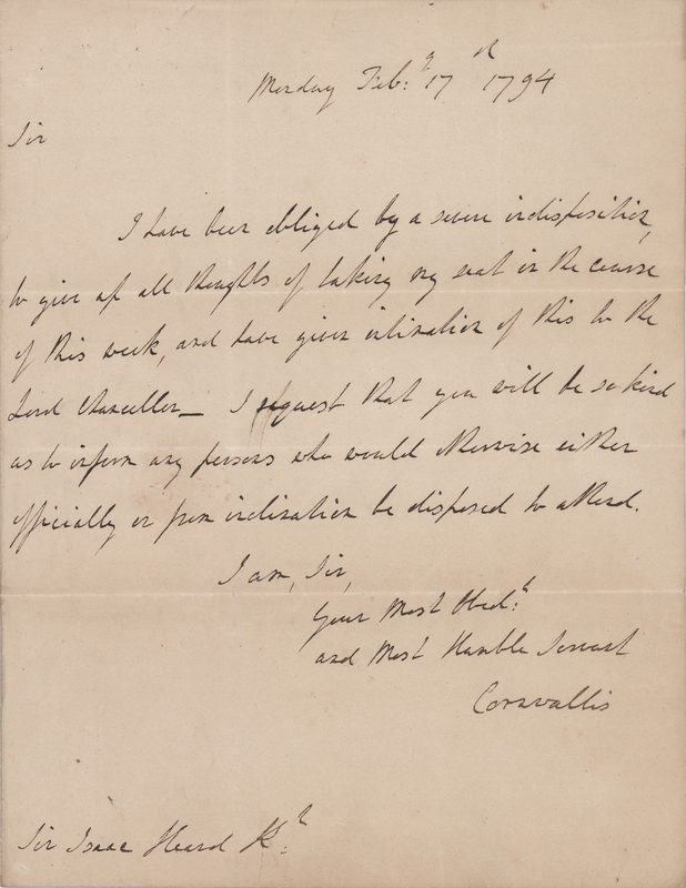 Lot 302 Charles Cornwallis Autograph Letter Signed