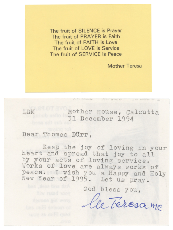 Lot 197 Mother Teresa Typed Letter Signed: 
