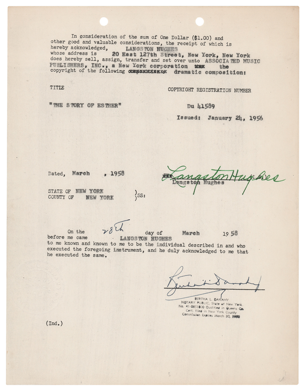 Lot 508 Langston Hughes Document Signed