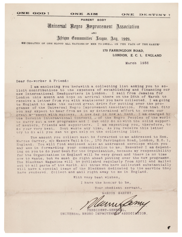 Lot 221 Marcus Garvey Typed Letter Signed