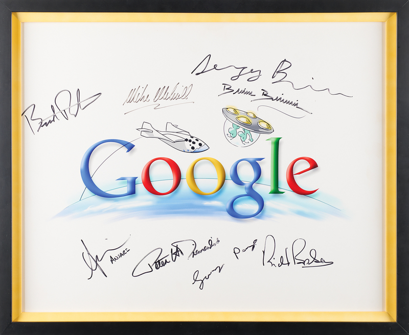 Lot 242 SpaceShipOne: Google Doodle Photographic Print Signed by (8) Pioneers of Private Spaceflight, Including Google Founders Larry Page and Sergey Brin