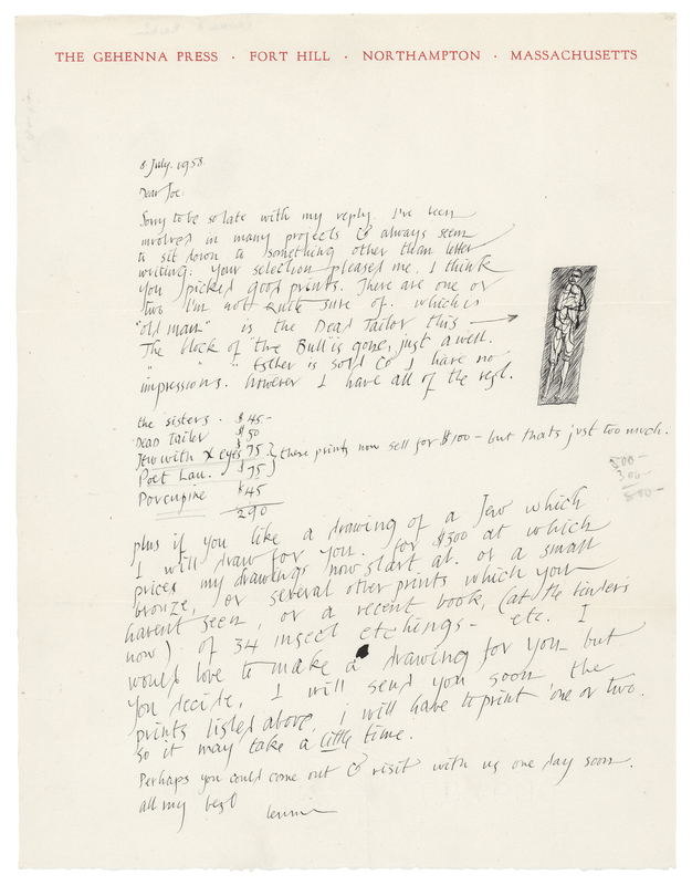 Lot 433 Leonard Baskin Autograph Letter Signed