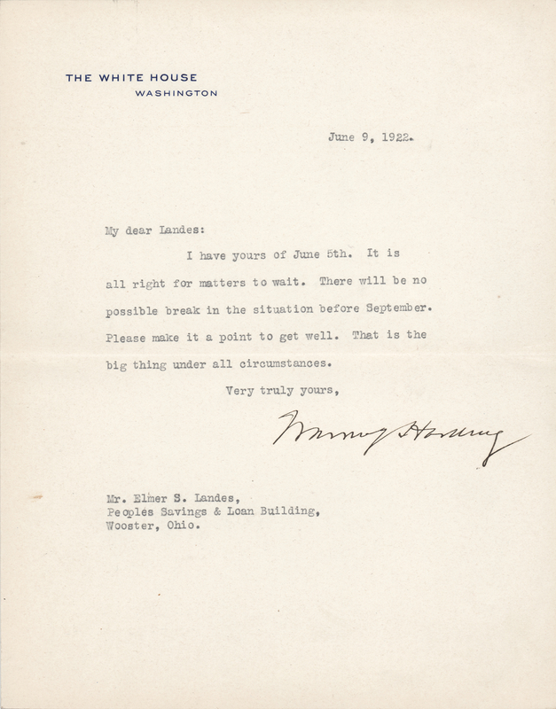 Lot 56 Warren G. Harding Typed Letter Signed as President