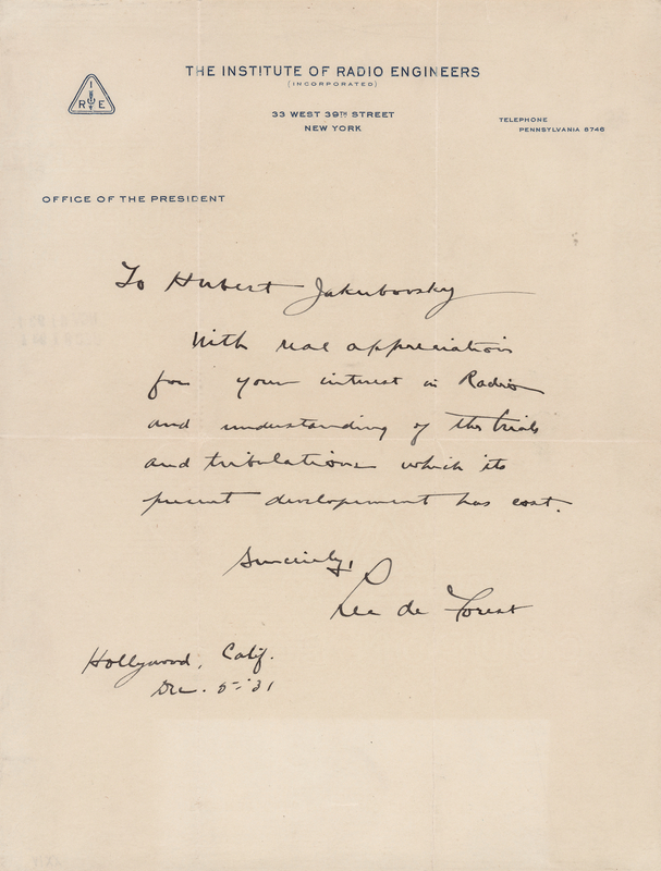 Lot 261 Lee De Forest Typed Letter Signed