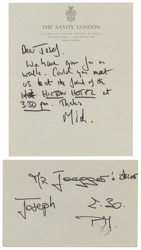 Lot 535 Rolling Stones: Mick Jagger Autograph Letter Signed to His Chauffeur