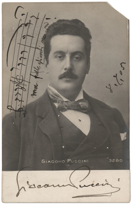 Lot 540 Giacomo Puccini Signed Postcard Photograph with Autograph Musical Quotation from 'La Tosca'