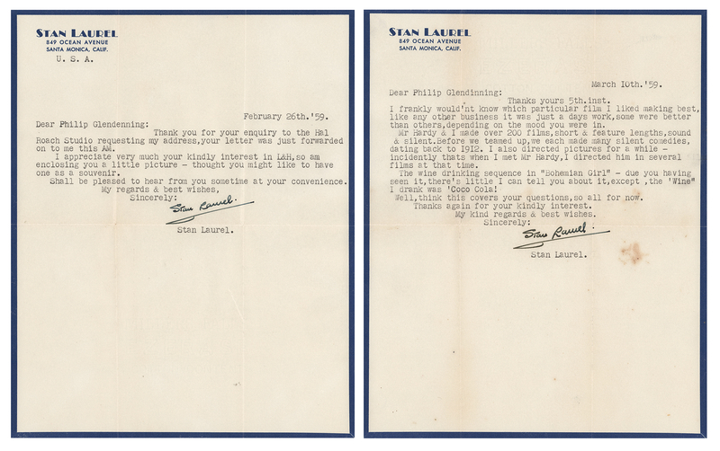 Lot 628 Stan Laurel (2) Typed Letters Signed