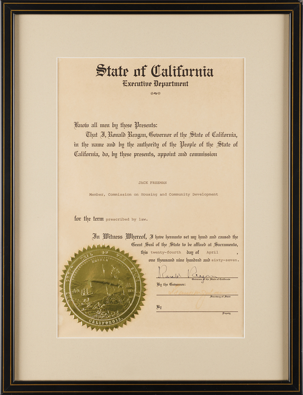 Lot 109 Ronald Reagan Document Signed as California Governor