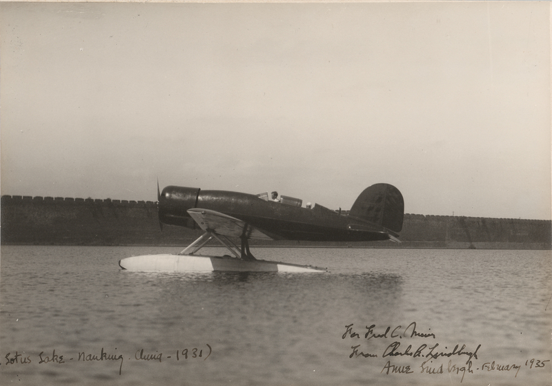 Lot 333 Charles and Anne Lindbergh Signed Photograph of Their Lockheed Seaplane in Nanking, China