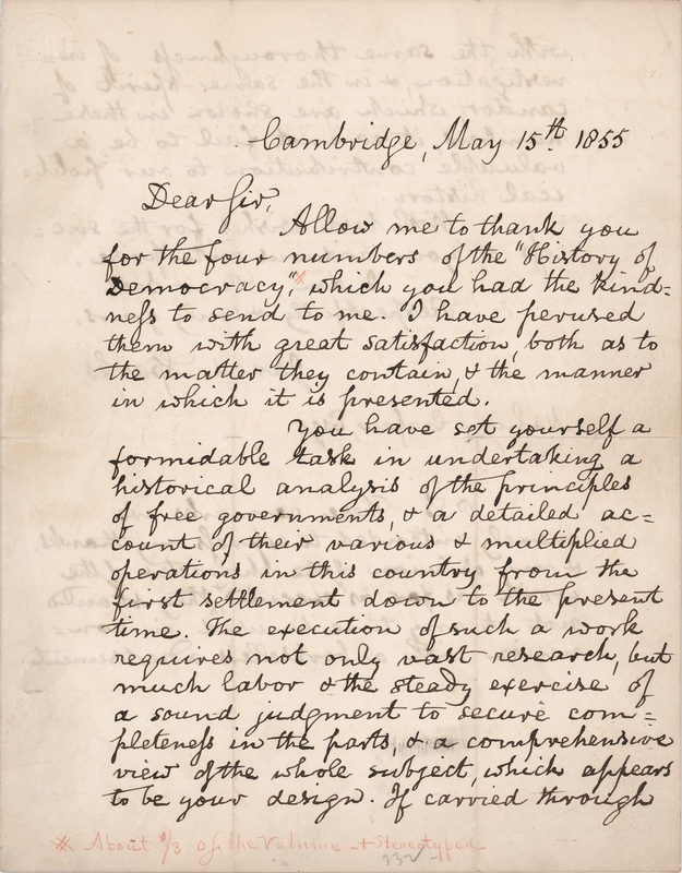 Lot 518 Jared Sparks Autograph Letter Signed, Praising the 'History of Democracy': 