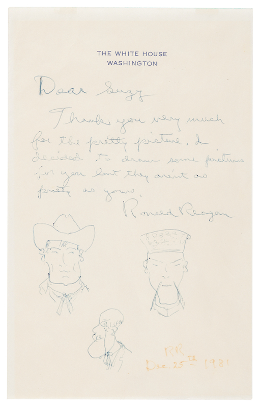 Lot 25 Ronald Reagan Autograph Letter Signed as President with (3) Original 'Doodle' Sketches